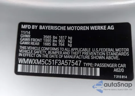 2015 Mini Hardtop Cooper из США, поврежденный, VIN WMWXM5C51F3A57547